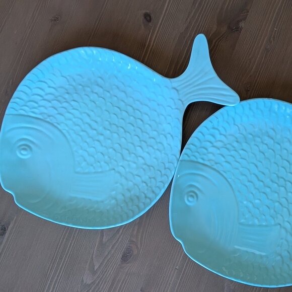 Sigrid Olsen Other - 2 Sigrid Olsen Melamine Teal Mint Blue Large Fish Shaped Serving Platters Kitsch